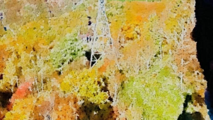 水彩画 新穂高秋色