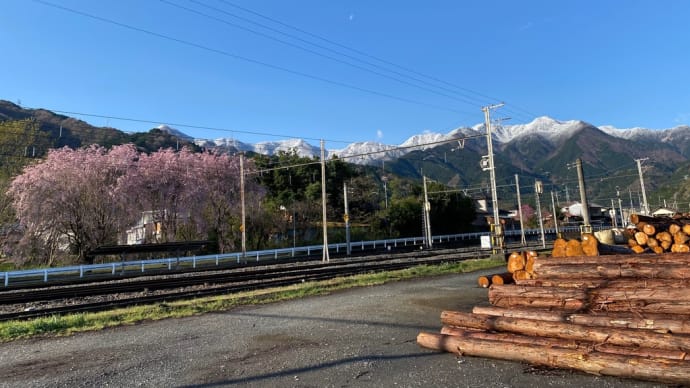 今朝は秩父の矢岳、熊倉山が春の雪で真っ白