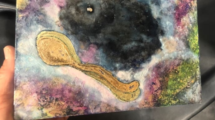 日本画 title 『宇宙(そら)に重なる夜』