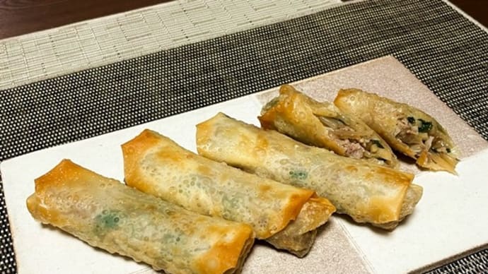週末は男子ごはん~広東風春巻き & 牛生ホルモンのピリ辛みそ炒め