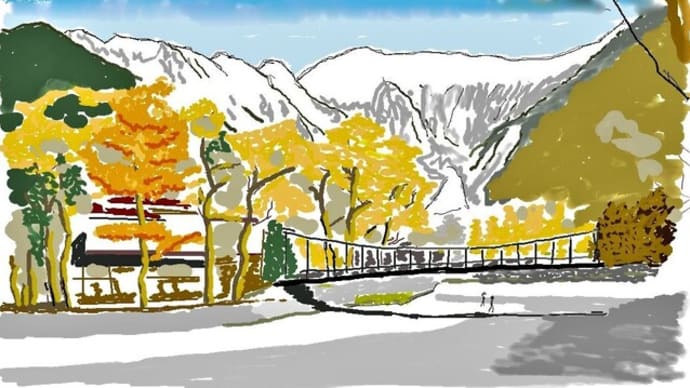 上高地 穂高連峰(イラスト)