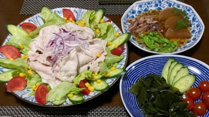 冷しゃぶサラダとわかめのお刺身
