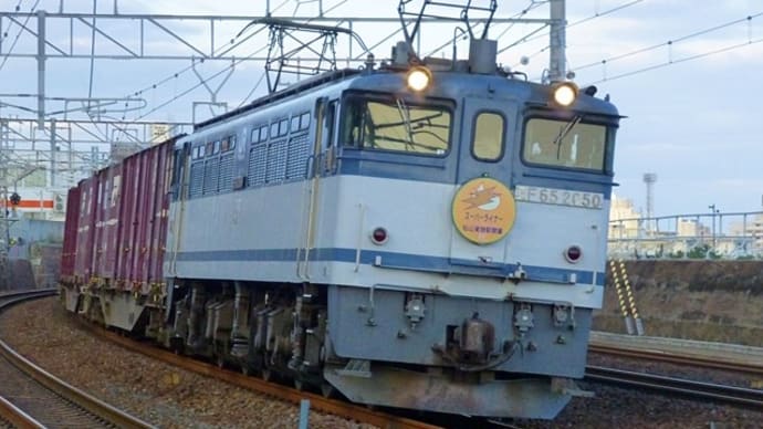 貨物列車－EF65-2050白プレ・75レ「松山貨物駅開業記念」ＨＭ付き