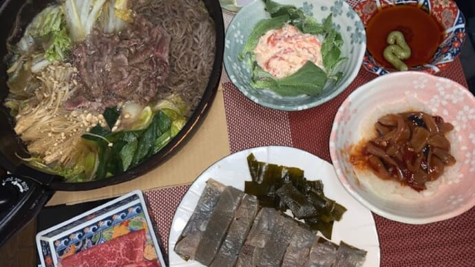 1303 葉玉ねぎと今半の肉ですきやき♡