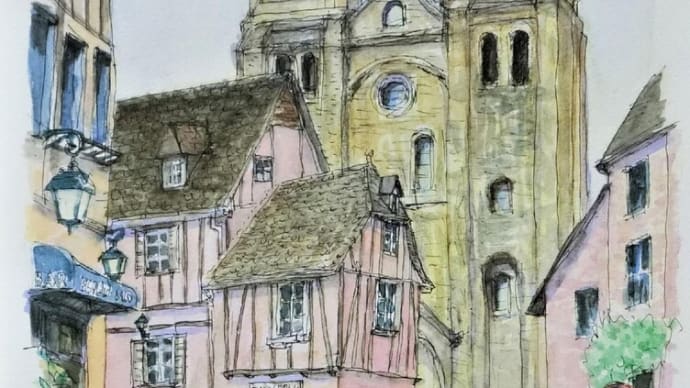 フランス・コンク「サント・フォア教会」の絵を描いています