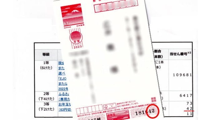 年玉付年賀はがき当せん番号発表。1枚しか当たらず
