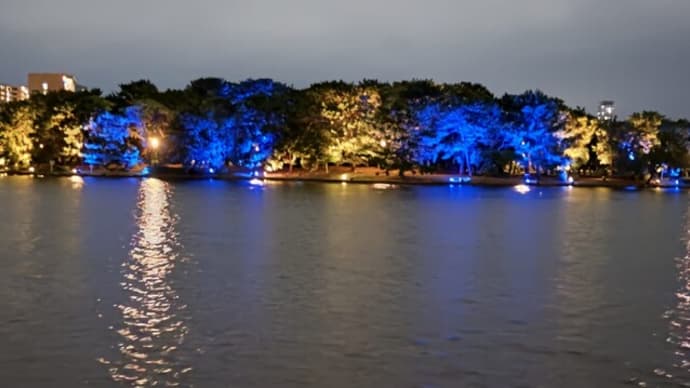 大濠公園は、ウクライナの国旗の色にライトアップされています。 #世界平和 #大濠公園 #ウクライナ国旗 #ライトアップ