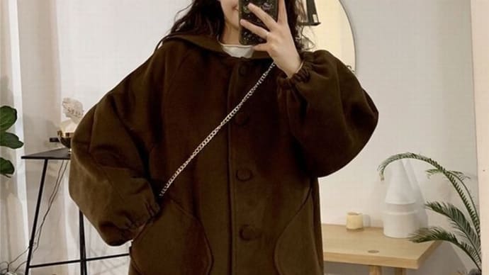 韓国ファッション レディース フード付き コート ポケット ランタンスリーブ パフ袖 アウター