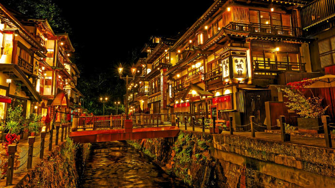 東北から信州への紅葉旅 1 (銀山温泉夜景)