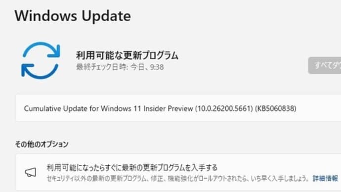 Windows11 Dev チャンネルに 累積更新 (KB5060838) が配信されてきました。