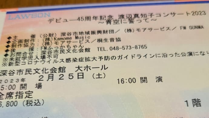 渡辺真知子コンサートチケット