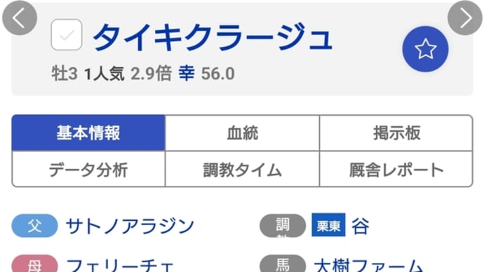 タイキクラージュ 6/18 日曜日 出走確定