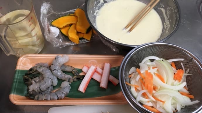 天ぷら晩ご飯(^.^)海老かき揚げ