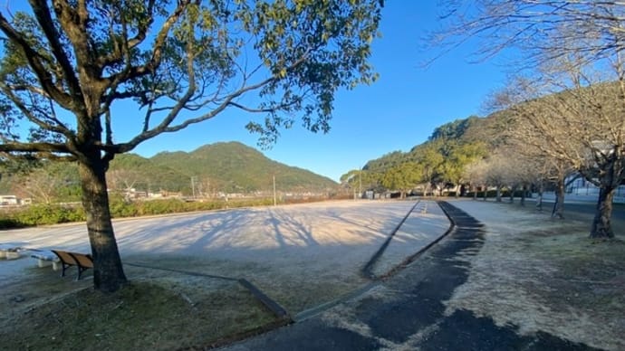 霜の朝 湯浦河川緑化公園