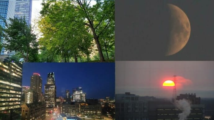 2023年9月23日 一昨日,昨日の風景 カナダ・モントリオールにて 紅葉始まる,夕月,夜景,日の出