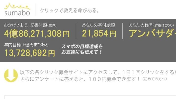 【クリック募金】協力企業が一つになってしまってさびしい。トンサンは1円クリック募金を20年以上続けてきた。塵も積もれば山となる。