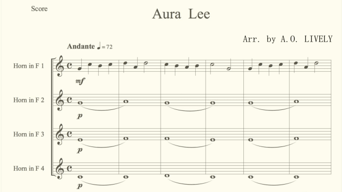 ホルンアンサンブル「Aura Lee(オーラリー)」(Arr. by A.O. LIVELY)
