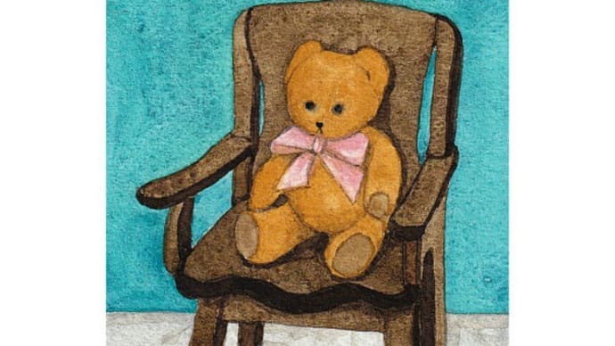 絵画販売・水彩画原画「椅子に座るティディベア」