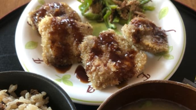 昨日のごはん〜ヒレカツと行者にんにく餃子。