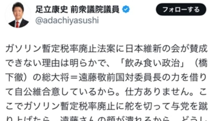 維新がガソリン暫定税率の廃止を阻止。許せないですね。
