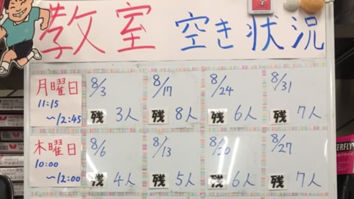 8月の教室空き状況(^O^)/