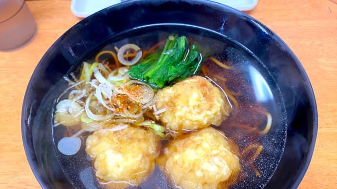 つぐみ創心(篠崎)海老団子そば+ゲソ紅生姜かき揚げ