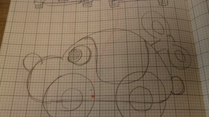 木の車12台目は、トンサンが車の絵としてよく書く漫画がモチーフ。