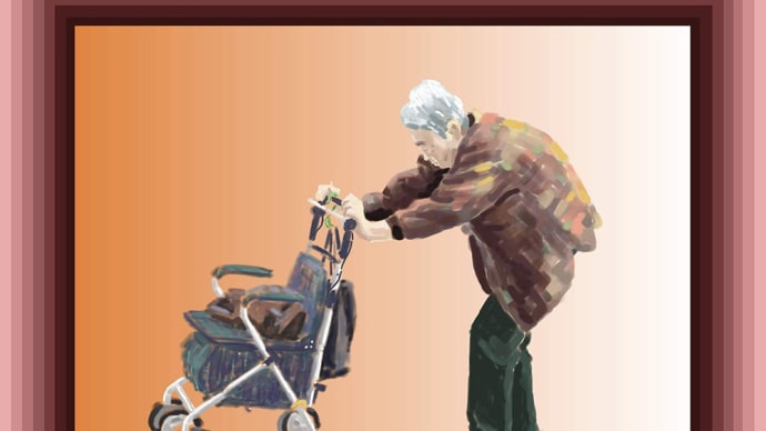 Old woman pushing the cart 5795／カートを押す老女
