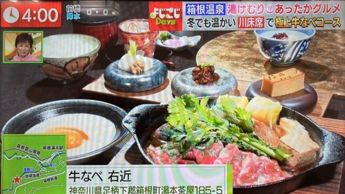 雛形あきこさんご来店!箱根湯本の「牛なべ 右近」がテレビ東京「よじごじDays」にて紹介されました!
