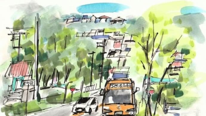 奥畑口バス停前の山陽バス