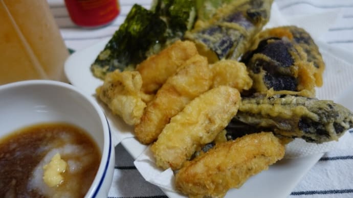 家呑み：季節の野菜とサラダチキンの天ぷら