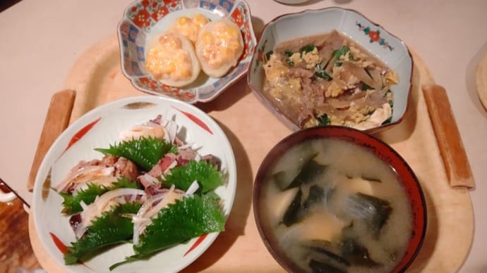 鰹の叩きと牛肉の柳川風