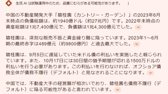 中国不動産開発最大手の碧桂園がデフォルト