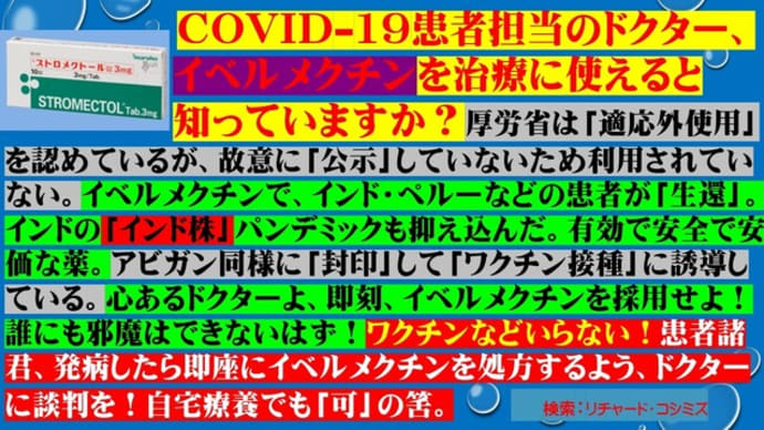 フライヤー:ドクター諸君、COVID-19治療にイベルメクチンを即刻採用してください。厚労省に邪魔はできない。