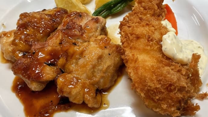 若鶏のソテー 生姜風味&白身魚フライ