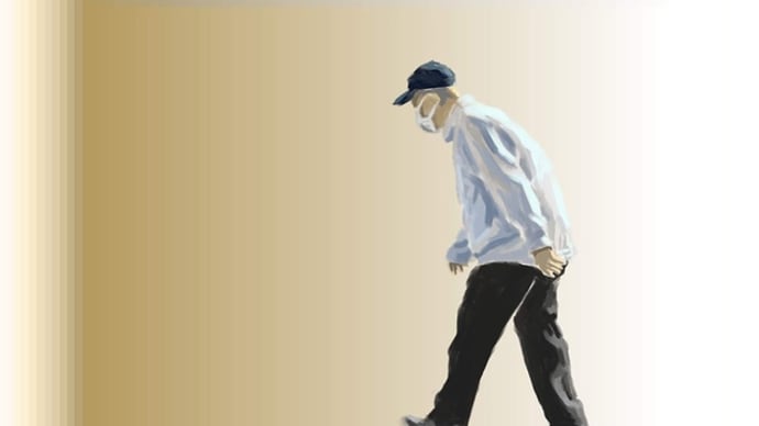 Old man walking with a slouch 5675／前屈みで歩く老夫