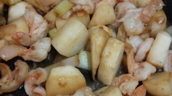 今夜のめし 長芋とエビのしょう油炒め