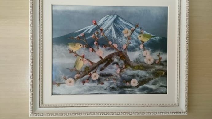 富士山と梅の木(押し花)