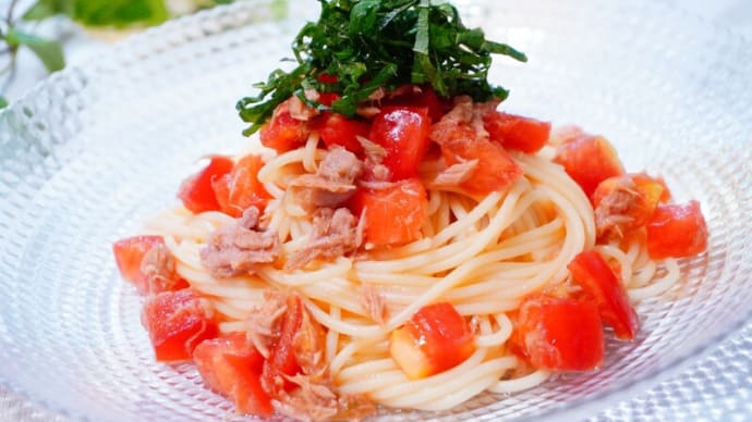 ツナとトマトの冷製パスタ＆オープンオムレツ