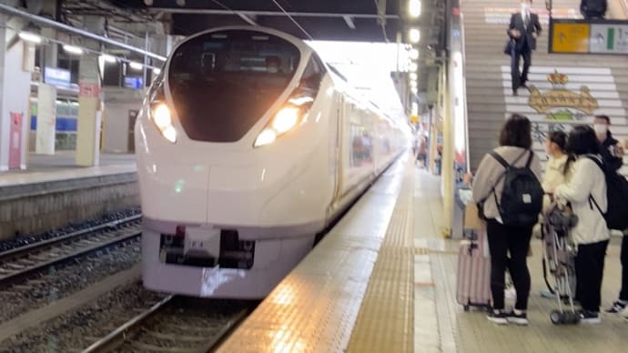 久しぶりに特急で東京行き、雨のため駅までバス利用