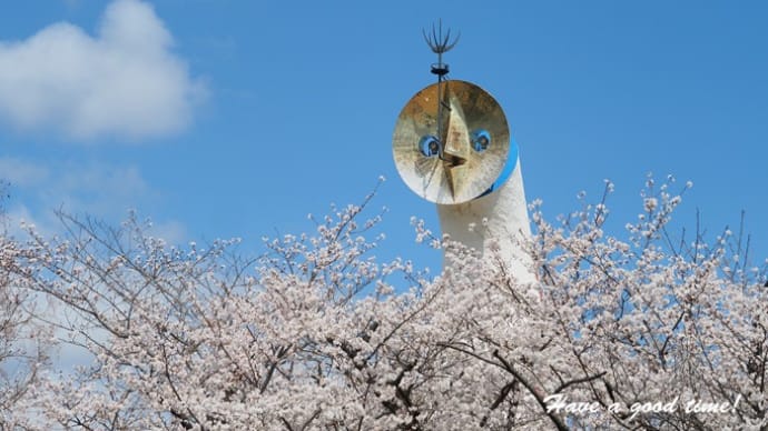 太陽の塔もお花見
