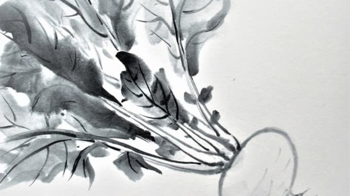 蕪を水墨画で描く