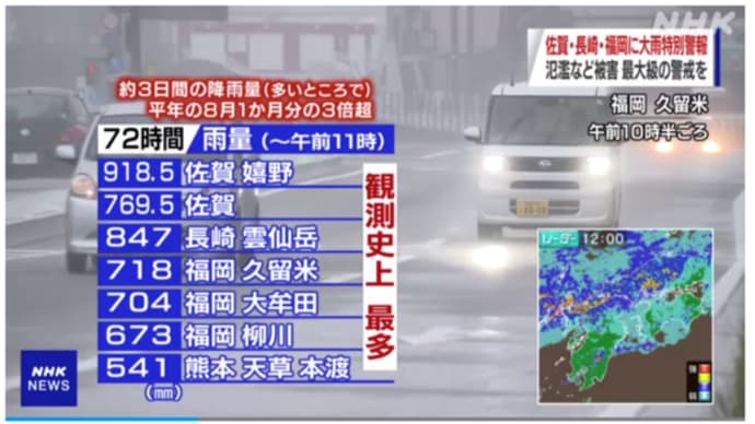 明日に向けて(2079)佐賀、長崎、福岡、広島に大雨特別警報発令　命を守るとともに災害対策の抜本的転換を求めよう
