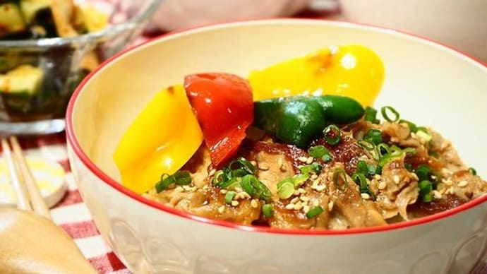 簡単&おいしい♪豚丼&きゅうりとわかめのキムチあえ♪
