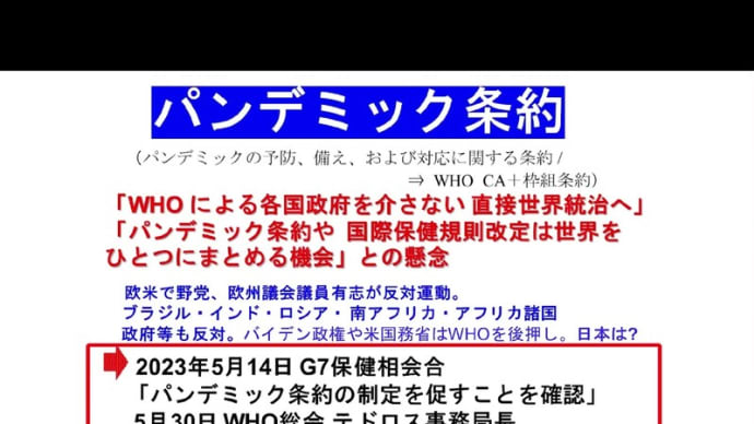 世界各国、自主自立した判断が出来なくなる!~ 報道されない「パンデミック条約」と「世界保健規則改正」・・・。