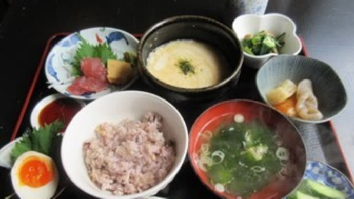 翌日再訪「炭ポッポ(たんぽっぽ)」で、麦とろろ定食800円。