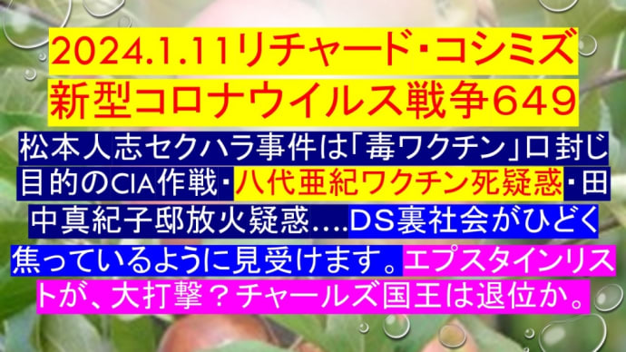 2024.1.11リチャード・コシミズ新型コロナウイルス戦争６４９動画を公開します。