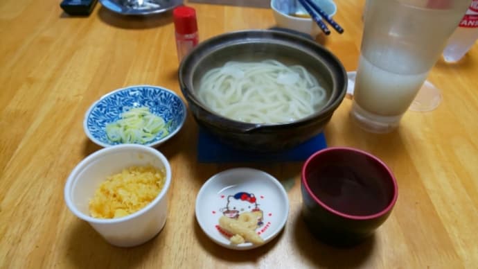 自宅で釜揚げうどん‼️冷凍うどんでも、いける。