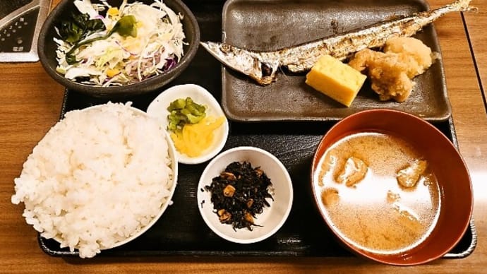 和食居酒屋 藤喜丸(新川店)で店長の気まぐれ日替わり定食(新秋刀魚の塩焼)(2023年8月31日)