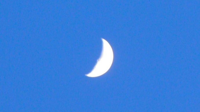 夕刻の空に上弦前の月がぷかり♪